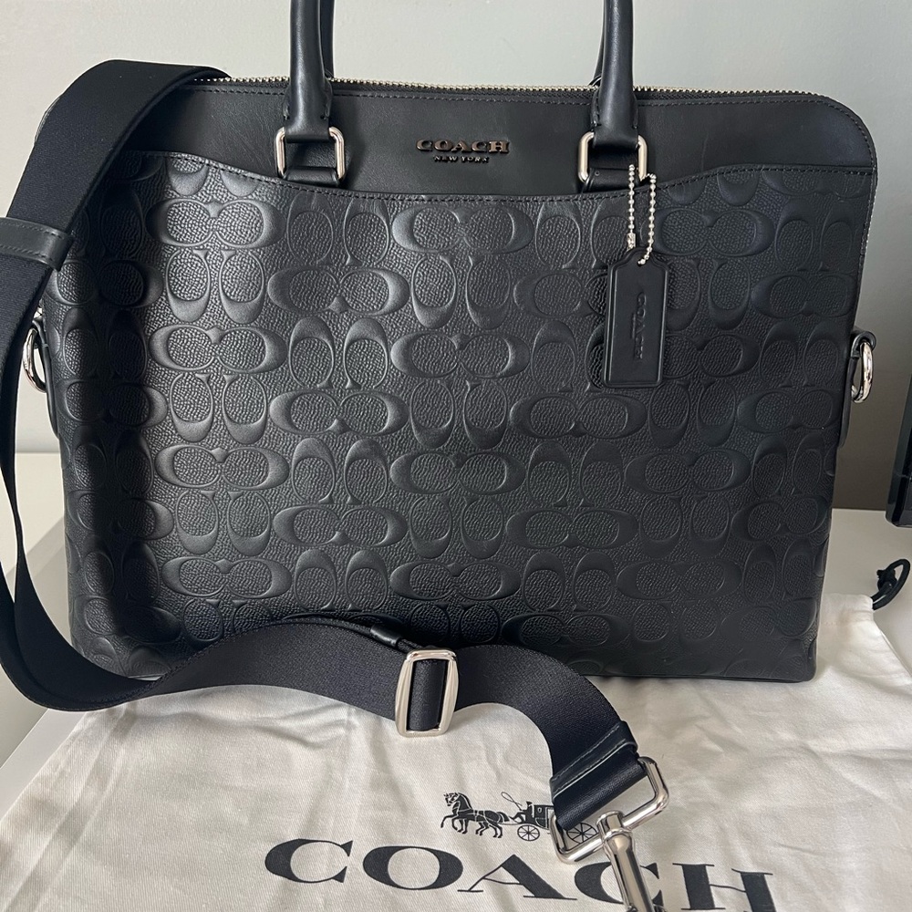 COACH BECKETT PORTFOLIO BRIEF IN SIGNATURE LEATHER - Picture 1 of 10